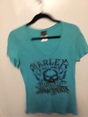 Harley-Davidson Teal Short-Sleeve V-Neck Skull Graphic Tee
